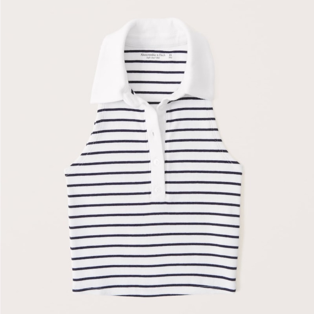 NWT A&F Cropped Polo Tank - Striped - Size Small